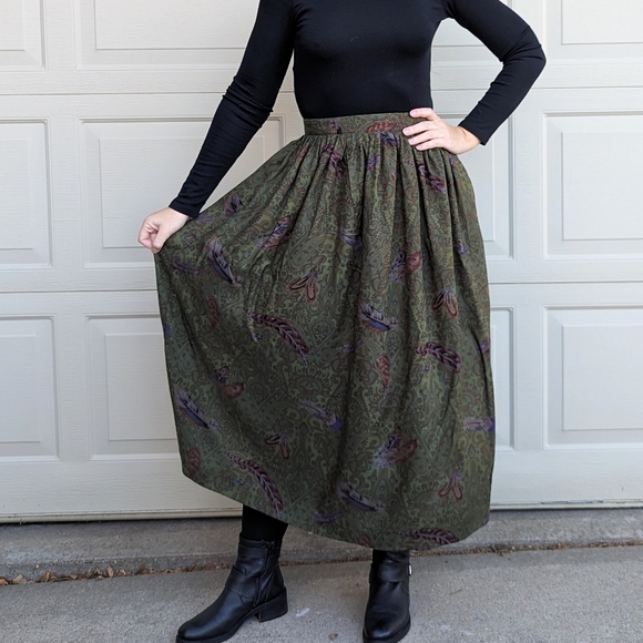 vintage FEATHER PRINT maxi skirt S (A10) - Picture 4 of 11